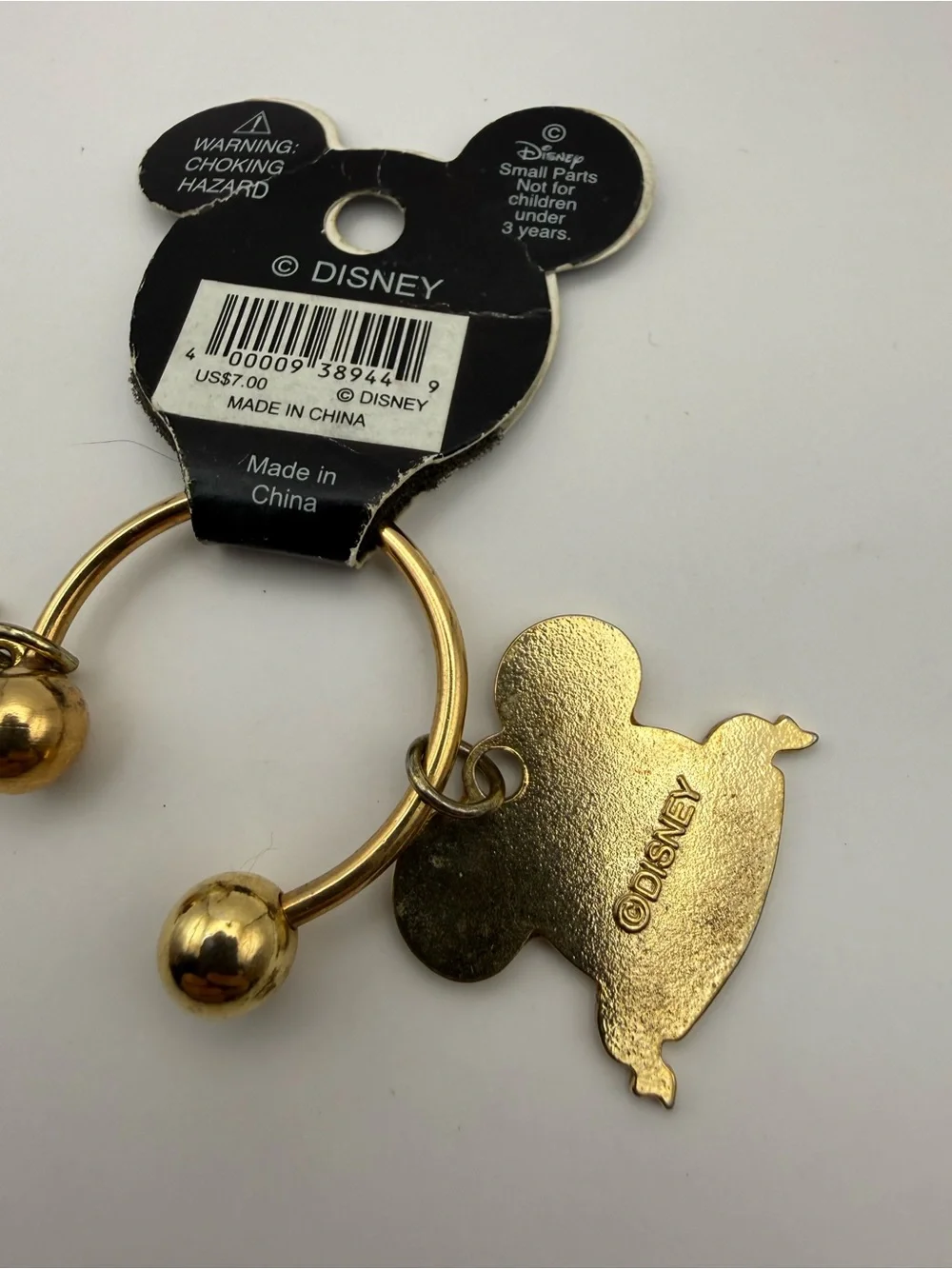 Vintage Disneyland 50th Anniversary Keychain Mickey Ears, Tinker Bell Gold Tone